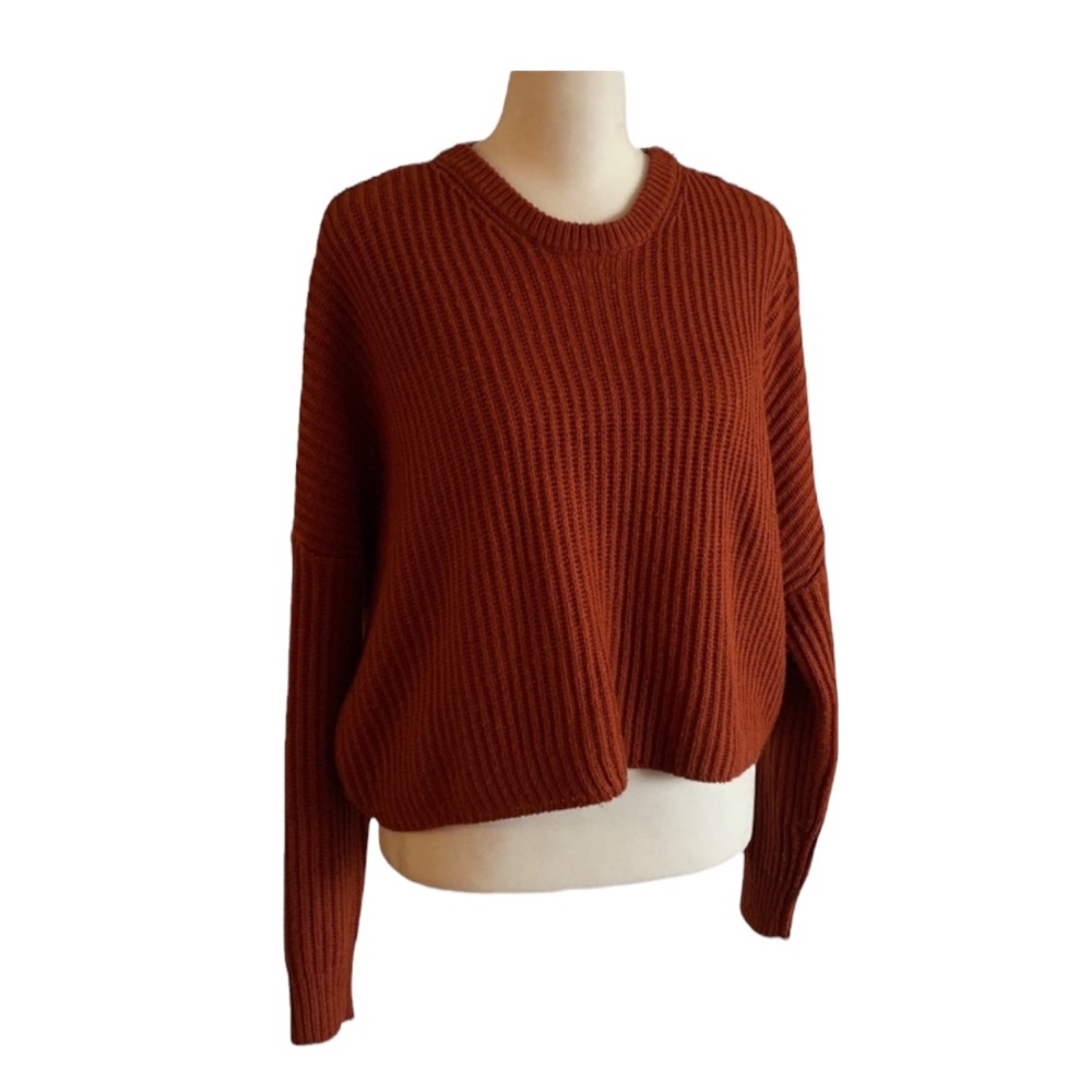 *Urban Heritage Cropped Knit Sweater Burnt Orange Medium Crew Neck Long Sleeve